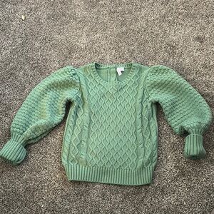 Janie and Jack Mint Green Cable Knit Puff Sleeve Sweater